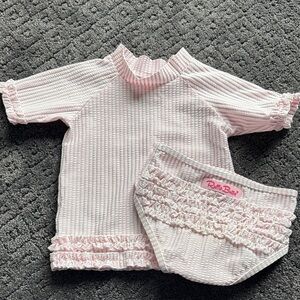 Ruffle Butts Pink Striped Kids Swim Bikini